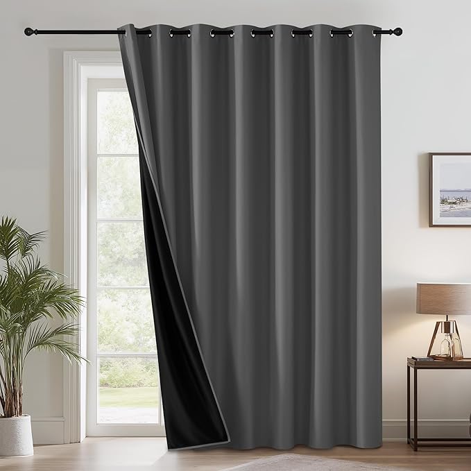 RYB HOME Extra Long 100% Blackout Room Divider Curtains for Bedroom 108 Inch Long, Extra Wide Privacy Sliding Door Blinds for Patio/Living Room/Dining, 1 Panel, W100 x L108, Grey