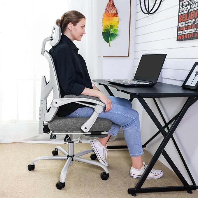 Sweetcrispy Office Computer Desk Chair Set of 2, Ergonomic High-Back Mesh Rolling Work Swivel Chairs with Wheels, Comfortable Lumbar Support, Comfy Arms for Home, Bedroom, Study, Student, Light Grey
