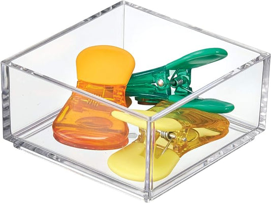 iDesign Clarity Plastic Drawer Organizer, Clear, X-Small, 4" x 4" x 2" | Storage Container for Kitchen Gadgets, For Corks, Sticky-Notes, Clips, For Pantry, Cabinets, Countertops