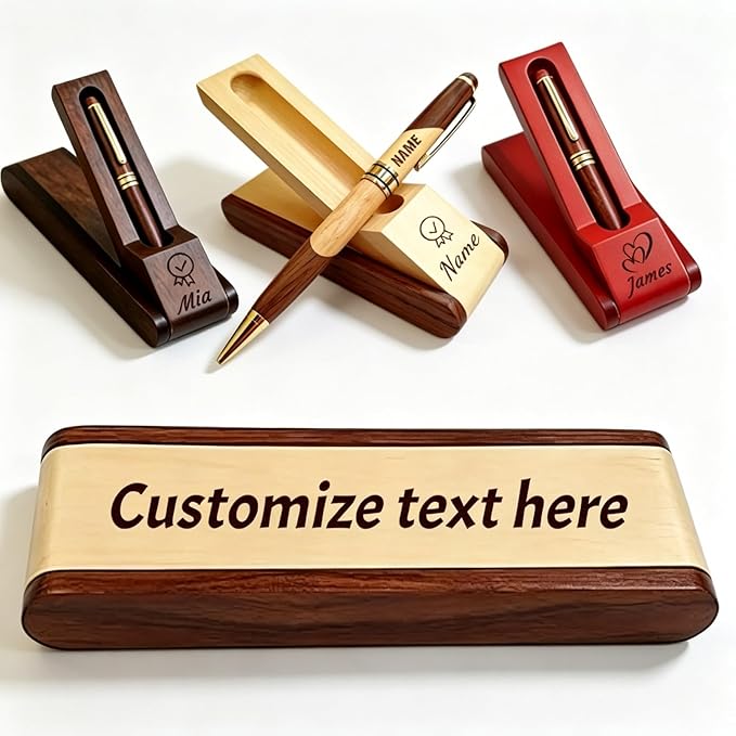 ZFN Custom Wooden Ballpoint Pen Set—personalized engraving names text logos for men mentors friends lawyers doctors teachers students (Walnut color)