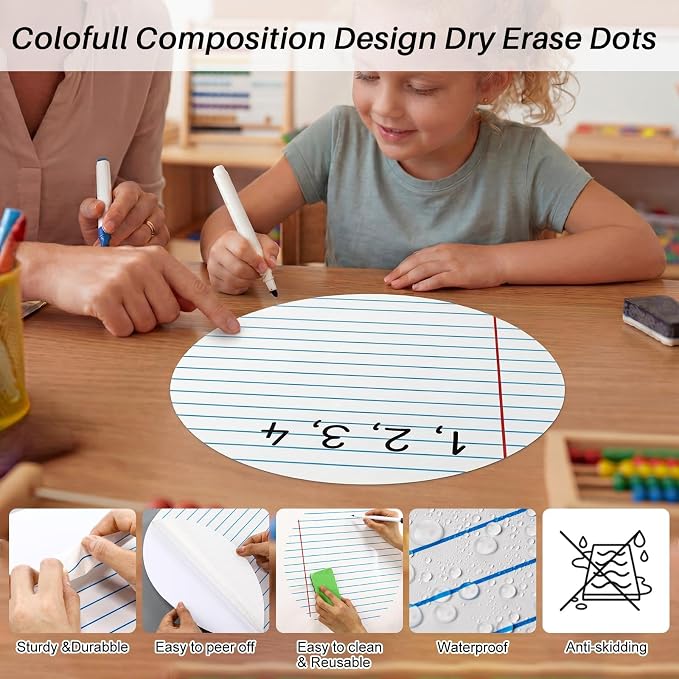 Ireer 12 Pcs 13 '' Dry Erase Dots for Classroom Table Classroom Decor Boho Colorful Stickers for Whiteboard Wall Decor Removable Dry Erase Circles for School Teacher Supplies(Striped,Blue Color)
