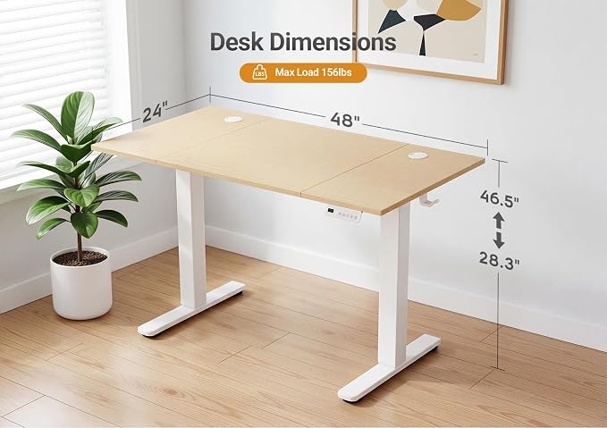 YDN Electric Standing Desk, 48x24 Inch, Nature | 3 Memory Presets, Cable Management, Adjustable Height, Sit Stand, Computer Workstation, Home Office