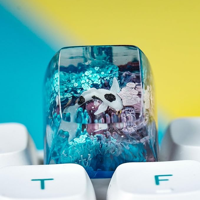 Koi Fish Artisan Keycap Blue - 1U ESC, R1 SA Profile Custom Handmade Resin Cherry MX Switch Key Cap Mechanical Keyboard, Cool Tech Gifts for Men, Dad, Father, Gamer, Koi Lover