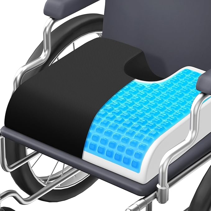 TranquilMoments Seat Cushion, Gel Wheelchair Seat Cushion, Black | Wheelchair Seat Cushion Cooling Gel Memory Foam, Tailbone Pain Relief, Removable Cover & Non - Slip Bottom Chair Cushion