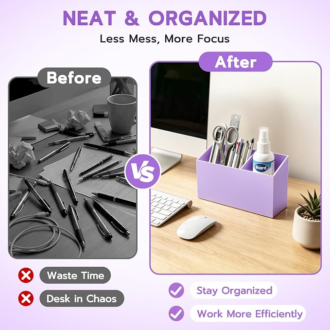 MR.MATE Magnetic Pen Holder, Magnetic Dry Erase Marker Holder for Whiteboard, Non-Slip Pencil Cup Holders for Fridge, Magnet Locker Organizer for Office Classroom Desk Accessories (Purple)