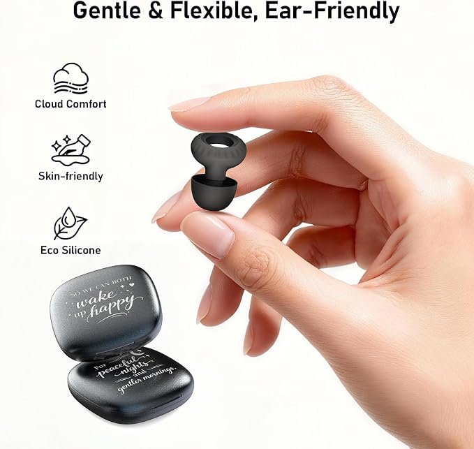 Noise Cancelling Ear Plugs for Sleeping, Concerts, Travel & Couples – Reusable Silicone Earplugs for Noise Reduction & Hearing Protection – 4 Pairs, Black + Black