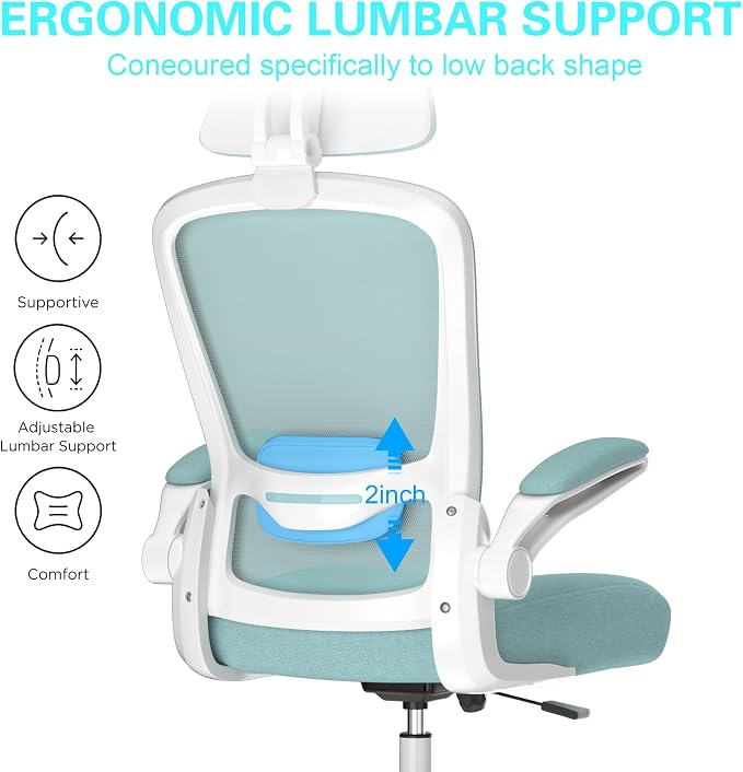 Mimoglad Office Chair, High Back Ergonomic Desk Chair with Adjustable Lumbar Support and Headrest, Swivel Task Chair with flip-up Armrests for Guitar Playing, 5 Years Warranty