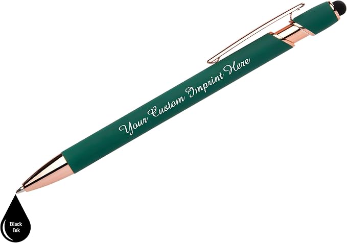ExpressDesigns™ - Personalized Pens Gift Set - 2 Pack of Rose Gold Soft Touch Metal Pens w/gift box - Luxury Ballpoint Pen Custom Engraved with Name | Perfect for Him or Her (Green - Black)
