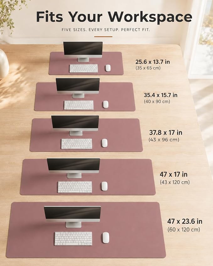 Aothia Dual-Sided Desk Mat, FSC Cork & PU Leather Desk Pad, Large Mouse Pad & Writing Surface for Full Desk Coverage, Non-Slip Waterproof Desk Protector - 47" x 23.6", Pale Mauve