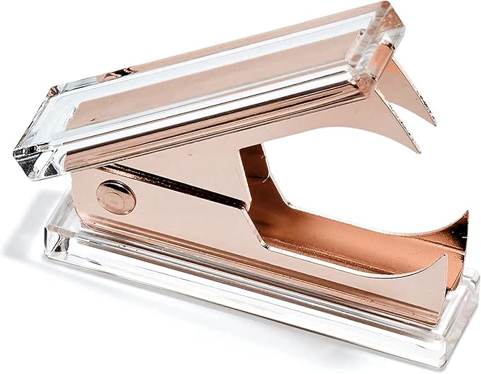 3-Piece Acrylic Desk Set, Clear with Rose Gold Metal | Ruler, scissors, and staple remover set, Functional and elegant desk accessories, Stationery tools for office, and school