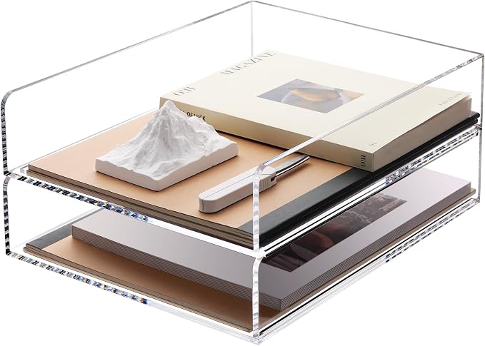 SANRUI Stackable Acrylic Desk Organizer, Paper Organizer for Desk, Letter Tray, Paper Sorter File Organizer for Office,Home or School, 2-Pack