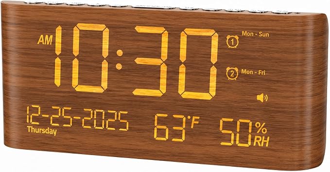 Mesqool Digital Alarm Clock with Temperature & Humidity | Dual Alarms, Calendar clock, Loud Volume, USB & Type-C Charging, 5-Level Brightness for Bedroom & Office