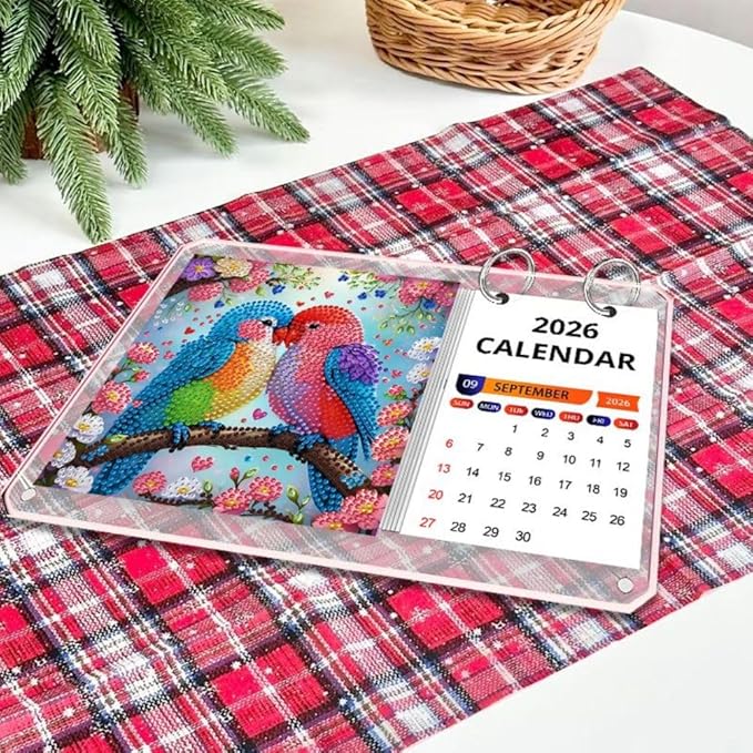 2026 Standing Desk Calendar DIY Diamond Art Painting Monthly Flip Desktop Calendar Mosaic Kits Acrylic Tabletop Calendars Diamond Art Craft Supplies Planner for Office Home Decor-Bird