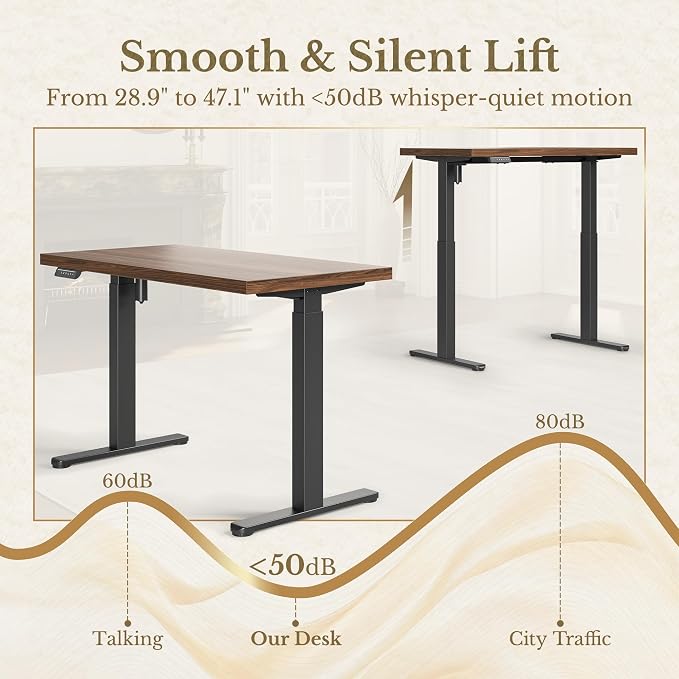 ErGear Electric Standing Desk, 48 Inch Adjustable Height Sit Stand Up Desk with 1.18" Thickness Whole-Piece Desktop, Computer Office Desk for Home Office, Black Walnut