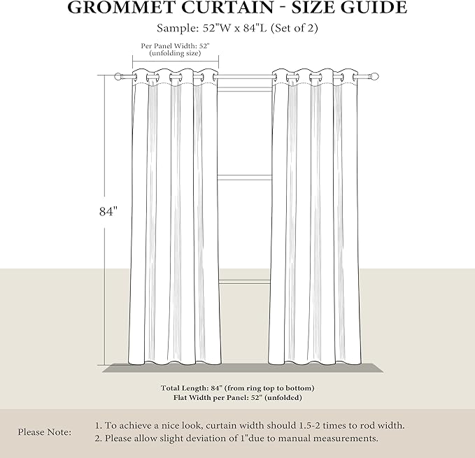 NICETOWN Natural Room Darkening Curtains 84 inches Long for Living Room - Privacy Panels for Bedroom, Modern Farmhouse Style Home Decor Grommet Top, 2 Panels, W42 by L84