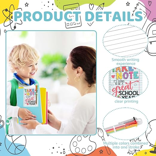 24 Sets Back to School Supplies Kit Colorful Notebooks Ballpoint Pens 6 in 1 Multicolor Retractable Ballpoint Pens Journals with Inspirational Cards for First Day Student Classroom Prize School Office Supplies