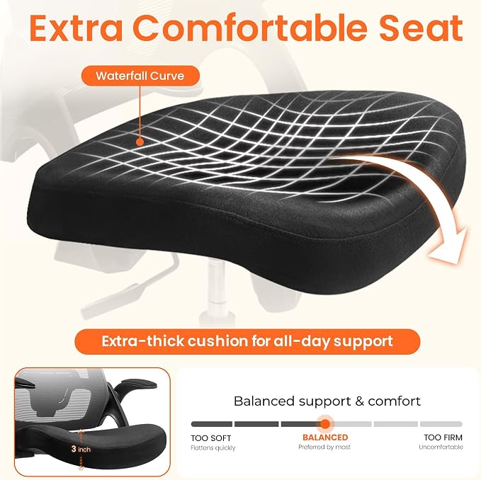 NEO Chair Mesh High Back Chair Home Office Ergonomic Computer Adjustable Height Desk Chair with Lumbar Support Padded Flip-up Armrest Swivel Executive Chair (Mesh Black)