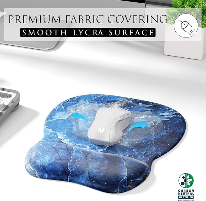 MROCO Ergonomic Mouse Pad with Gel Wrist Rest, Smooth Wrist Support Surface, Non-Slip PU Base for Pain Relief, Comfortable Mousepad for Computer, Laptop, Office & Home, 9.4 x 8.1 in, Ocean Marble