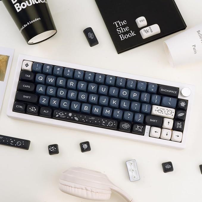 MOA Keycaps 126 Keys PBT Keycaps Dye-Sublimation Custom Keyboard Key Caps Set for Cherry Gateron MX Switches Mechanical Keyboards, Black Blue Space Theme Key Caps