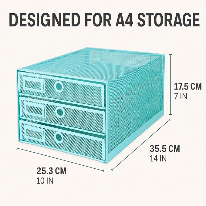 Exerz Paper Sorter 3 Drawer Wire Mesh A4 / Desk Multifunctional Desk Organiser/Multi-Layer Letter Tray - for Documents, Magazines, Notebooks and Letter | Desk Organiser Pull Out Trays Keep Files Letters Magazines Folders Notebooks Neatly Separated Easy...