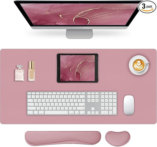Mouse Pad and Keyboard Wrist Rest, 3-in-1 Large Keyboard and Mouse Pad Set, Ergonomic Wrist Rest for Computer Keyboards, Non-Slip Desk Mat Protector for Women (Purple Pink, 35.4" X 16.9")