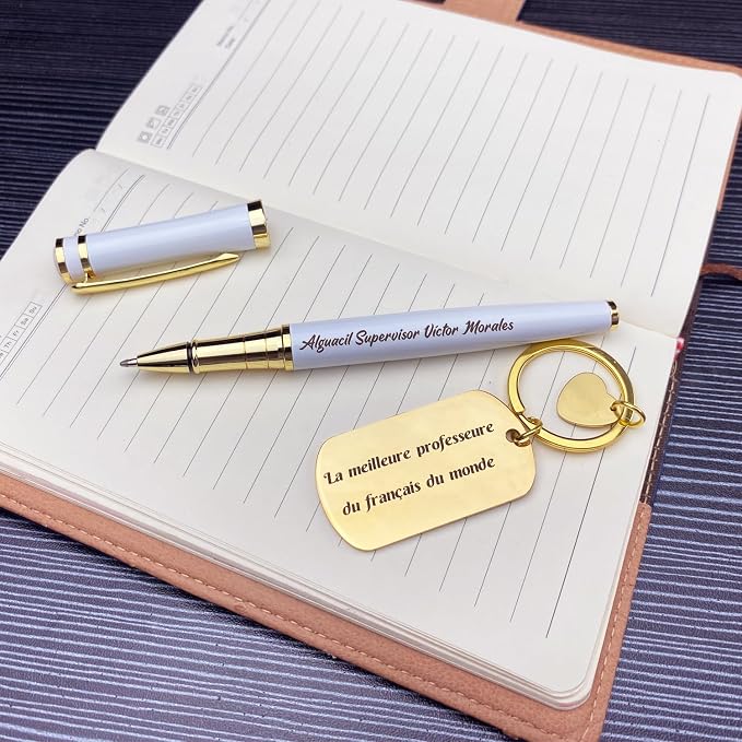 Yastar Personalized Business Pen Nice Gift Pen set with Custom Keychain Engrave with your Message Names Company Names Phone Number on pen - Souvenir Gift for Colleague Friends