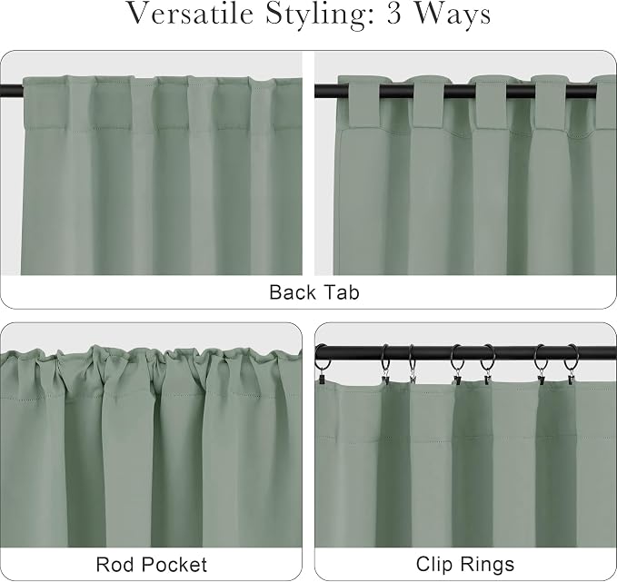 PONY DANCE Sage Green Blackout Curtains for Girls Bedroom Living Room 72 Inches Long 2 Panels, Nursery Thermal Insulated Room Darkening Drapes Solid Back Tab Window Treatments, W 42 x L 72 inch