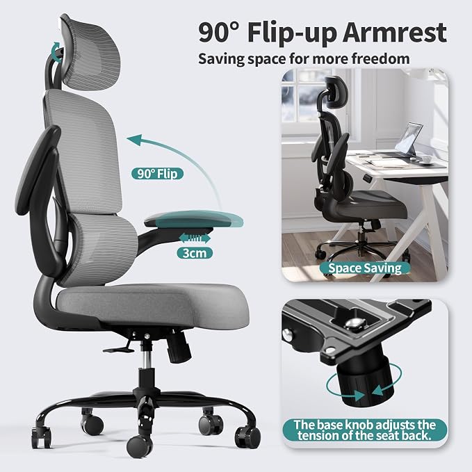 TRALT Office Chair Ergonomic Desk Chair, 330 LBS Home Mesh Office Desk Chairs with Wheels, Comfortable Gaming Chairs (Black Grey)