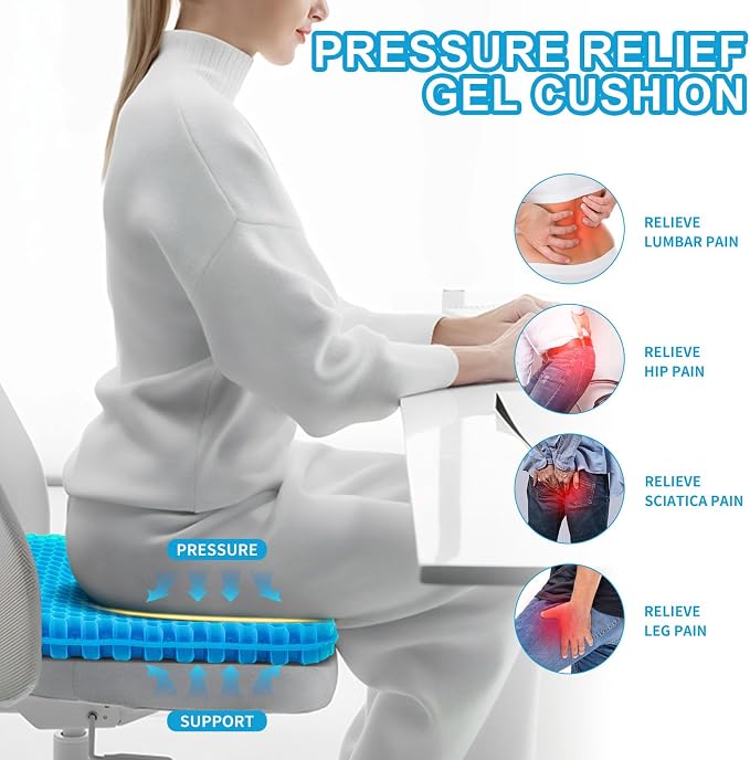 Gel Seat Cushion for Long Sitting - 16.5" x 14.5" x 2.4" (Extra Thick＆Soft) | Gel Cushion for People Over 185 lbs, Pressure Relief Cushion for Office Chair, Egg Cushions for Wheelchair, Gel Pad for Car
