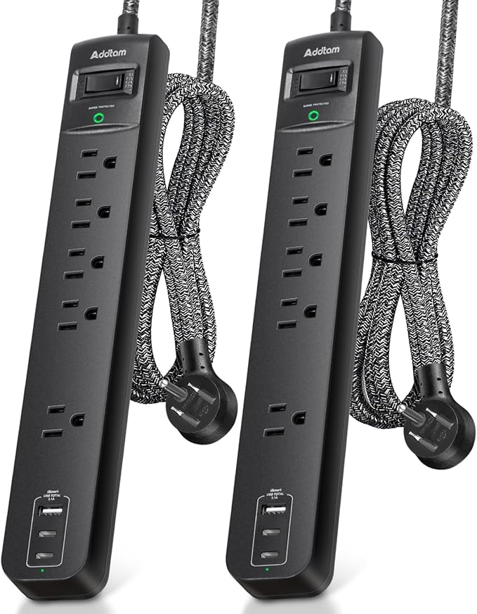 2 Pack Surge Protector Power Strip - USB C Power Strip, Flat Extension Cord with 5 Widely 3 USB (2 USB-C) Ports, Desktop Charging Station for Home Office College Dorm Room Essentials