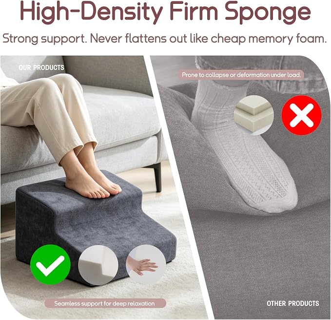 Foot Rest for Under Desk at Work, Ergonomic 2-Height Sponge Foot Stool for Office, Home, Sofa & Gaming Chair, Desk Accessories Footrest Cushion to Support Legs, Relax Ankles & Relieve Pain (B-Khaki)