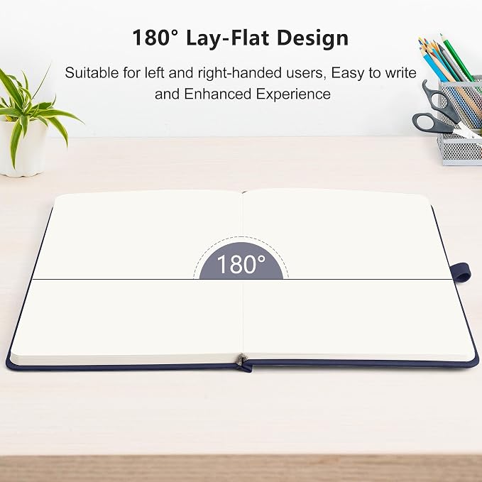 RETTACY Blank Journal Notebook, 192 Pages, A5 Medium Size (5.7'' x 8.3''), Leather Hardcover, 100 GSM Thick Paper, for Sketching, Drawing, Painting (Navy Blue)