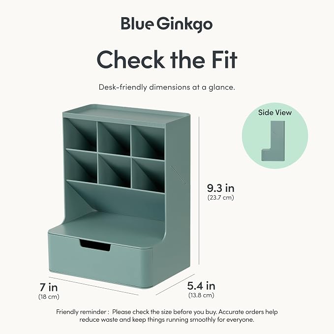 BLUE GINKGO Hive Pen Desk Organizer, Green, Made in Korea | 6 Compartments. Full Drawer. Everyday Storage.