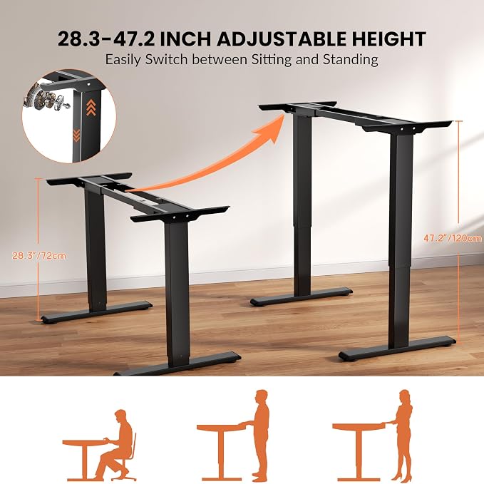 CROWNFURN Dual Motor Electric Standing Desk Frame, Height Adjustable Desk Legs for Max 70.8" Desktop, 330 LBS Capacity Sit Stand Up Base with 3 Memory Presets for Home Office, Black(Frame Only)