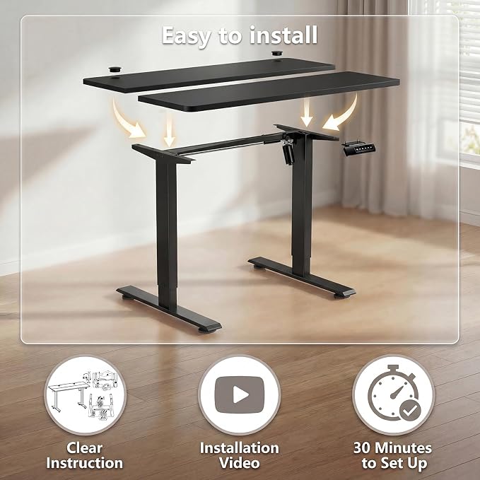 Electric Standing Desk 48 x 24 Inches Adjustable Height Sit Stand Up Desk for Home Office Computer Workstation Memory Preset with Wheels, Black