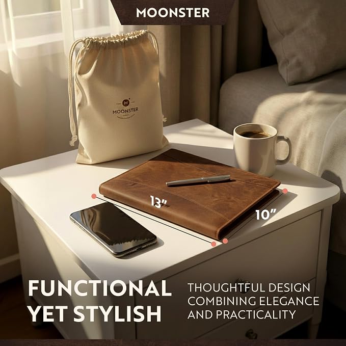 Moonster Leather Portfolio Professional Organizer Padfolio – Resume Folder with Luxury Pen - Leather Binder Portfolio Writing Pad with Business Card Holder - Portfolio Folder for Men & Women