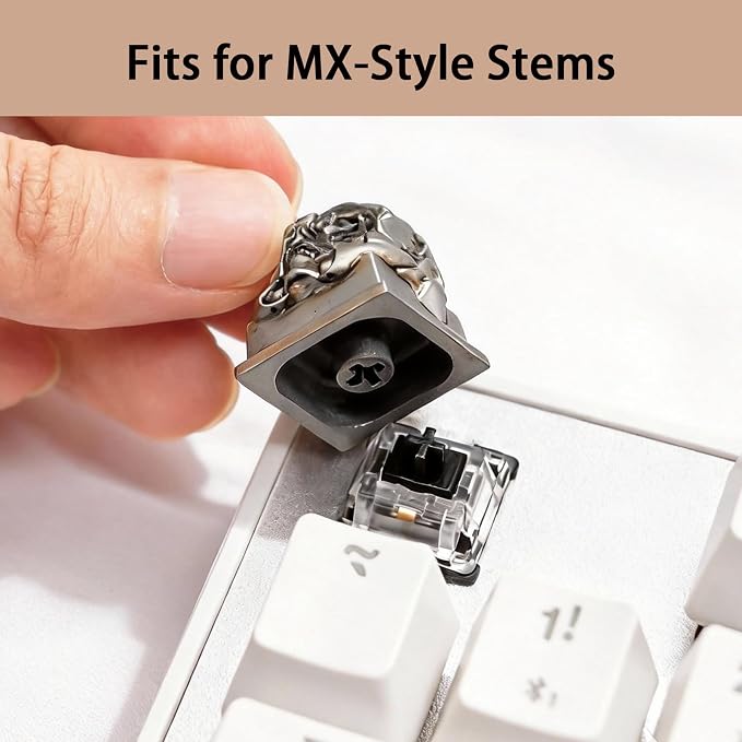 Artisan Skull Keycaps, Custom Cool Retro Cover Caps for MX Mechanical Keyboard, Resin Handmade 1U Single Replacement for Esc Del Arrow Key (Silver Skull)