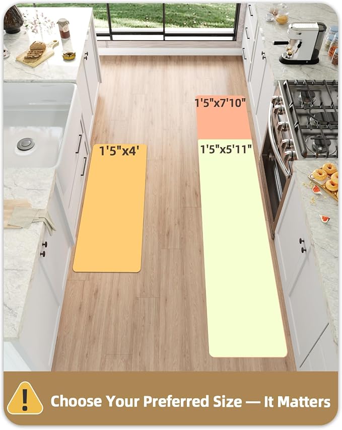 Color&Geometry 2 PCs Checkered Narrow Kitchen Mat Set 17x29+17x59, Blue | Waterproof & Oil Proof, Easy Clean Kitchen Rug For Busy Family, Anti Fatigue 0.4in Thick Cushion For Long Standing, Non Slip