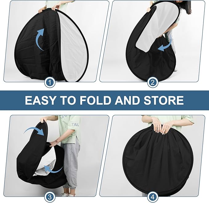 3x5ft/100x150cm Backdrop for Photography, Double Sided White Screen and Black Screen, 2 in 1 Collapsible and Reversible Background for Photography, YouTube Videos,and Live Streaming