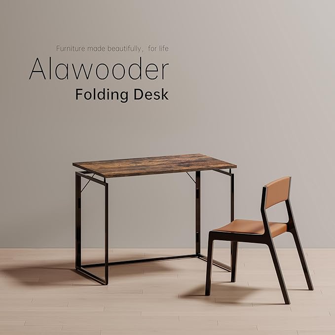Folding Desk - 31.5" Wood Top Foldable Desk for Small Spaces | No Assembly Required Compact Desk for Home Office, Writing, and Study