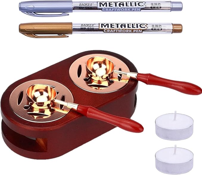 SWANGSA Double Wax Seal Warmer Kit, Wax Seal Furnace Tool with 2 Wax Seal Pens + 2 Wax Seal Spoons and 2 Candles for Sealing Wax Stamp Wedding Invitation Envelope Sealing (Double)