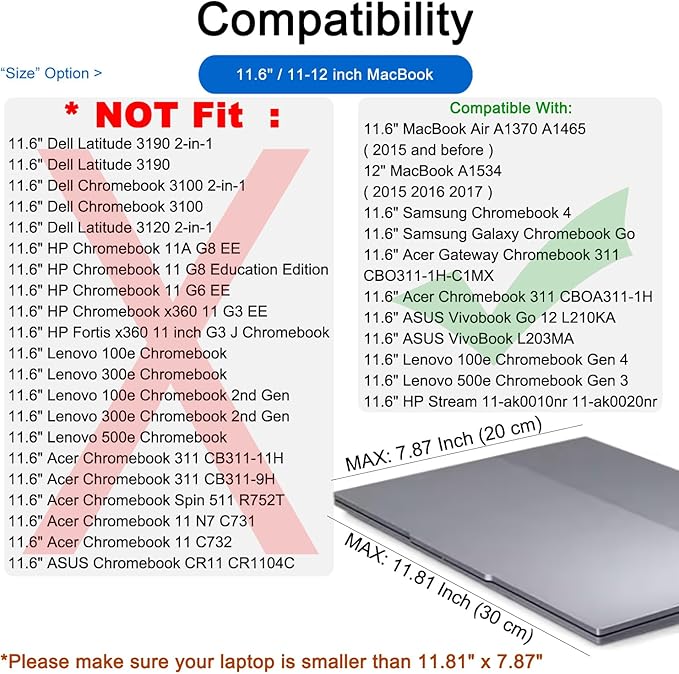 CCPK 11.6 inch Laptop Case Compatible with 12 inch MacBook Air 11 inch ASUS Vivobook Go Lenovo 100e Gen 4 Acer Gateway Chromebook 311 Computer Accessories Bag Sleeve Cover Carrying Case 11 inch, Black