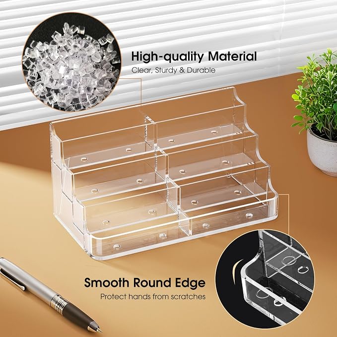 MaxGear 8 Pack Acrylic Business Card Holder, Card Display Stand, 8 Pockets | 4-Tier Freestanding Design, Clear Acrylic Construction, Fits Standard Business Cards for Reception, Office and Countertops