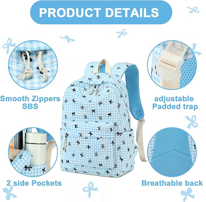 LEDAOU Kids Backpack for Girls Backpacks with Lunch Box, Lightweight Bookbag Set Elementary Middle School Back pack for 8-14