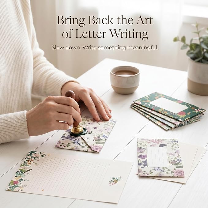 Beautiful Stationery Set with Envelopes - Premium-Quality, No-Bleed Lined Letter Writing Paper with Elegant Floral Designs - Cute Stationary Supplies Kit for Women & Personalized Gift for Loved Ones