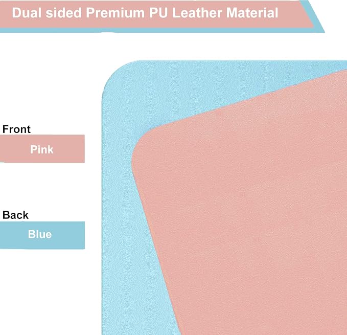 SUJAYU Dual Sided PU Leather Desk Pad, Mouse Pad, Office Desk Mat, Non-Slip Laptop Desk Pad, Waterproof Desk Writing Pad for Office and Home (31.5" x 15.7", Pink+Light Blue)