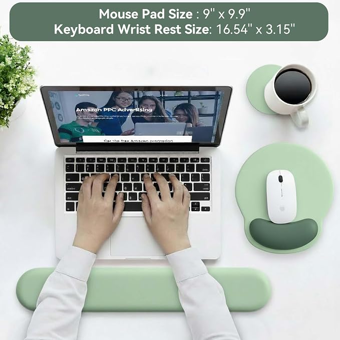 Mouse Pad with Keyboard Wrist Rest,Ergonomic Mouse Pad Wrist Support PU Base with Coaster,Mousepad with Nonslip Base for Computer Laptop Keyboard Home&Office