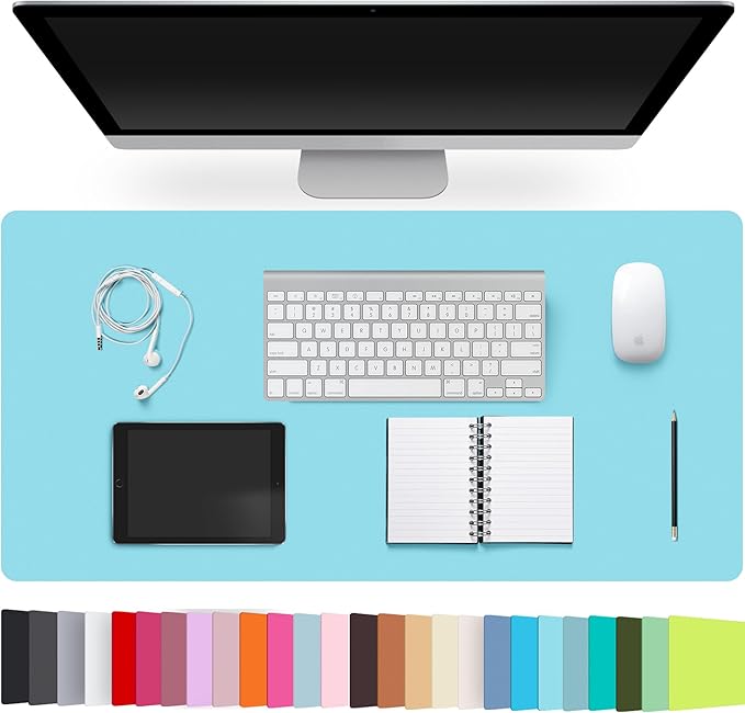 Leather Desk Pad Protector,Non-Slip Desk Pad,on-Slip PU Leather Large Mouse Pad,Easy Clean Desk Protecor Mat,Writing Pad for Office Work/Home/Decor(Watercolor Blue, 35.4" x 17")