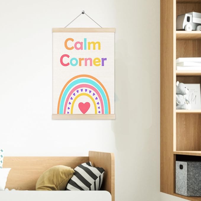 Welshower Boho Rainbow Calm Corner Poster Hanger Frame, Colorful Mental Health Wall Art Prints Decor for Kids Room Classroom Therapy School Counselor Calming Office, 12x16 Inch
