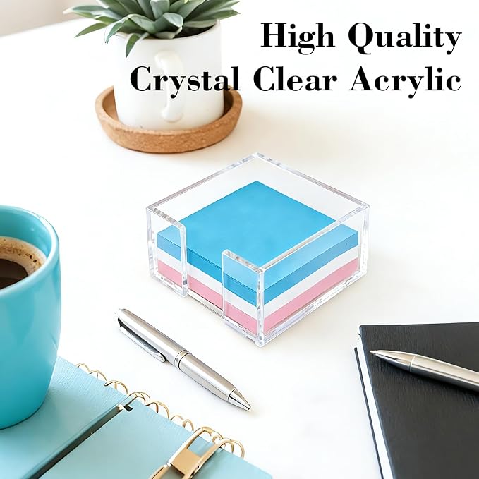 Clear Sticky Note Holder for Desk, Acrylic Sticky Note Dispenser 3x3 Inch | Office Accessories, Aesthetic Desk Accessories for Home Classroom